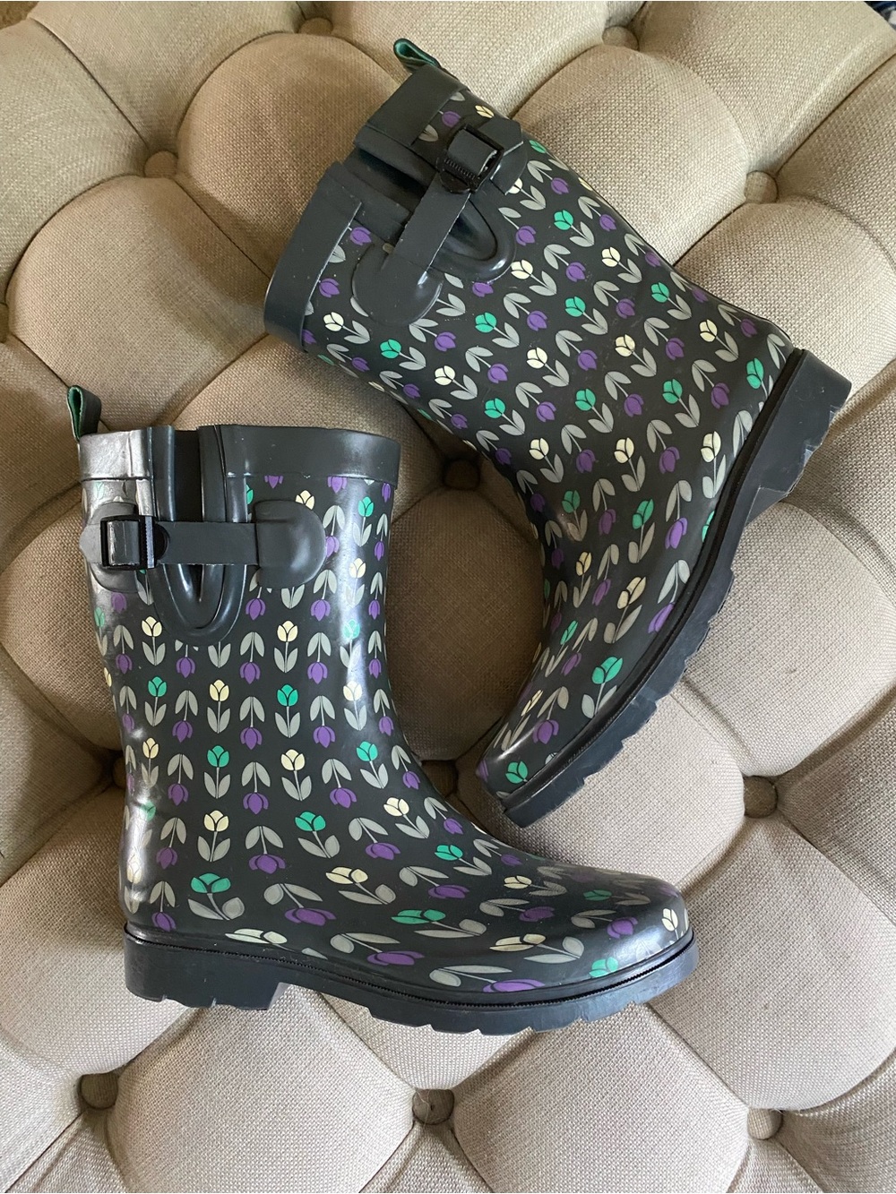 Women's Rain Boots with Tulip Floral Pattern